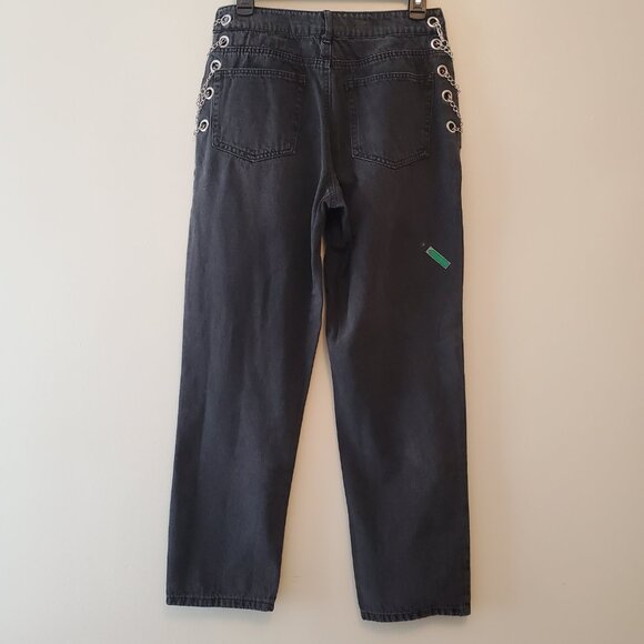 Forever 21 Women’s Curb Chain High-Rise Straight Leg Jeans Black Wash - (26) - Picture 12 of 16
